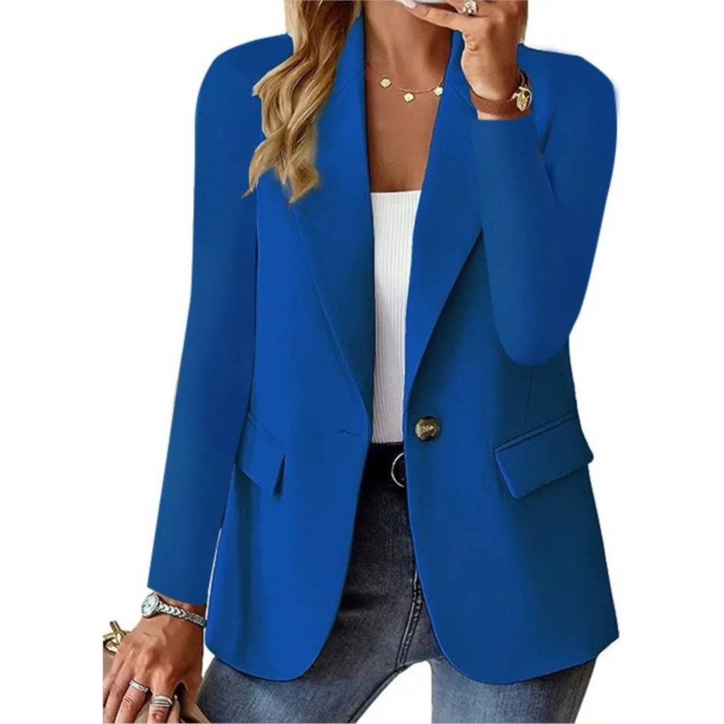Casual solid ladies' blazer with long sleeves and narrow pocket buckle - Ideal for layering-DESTINY