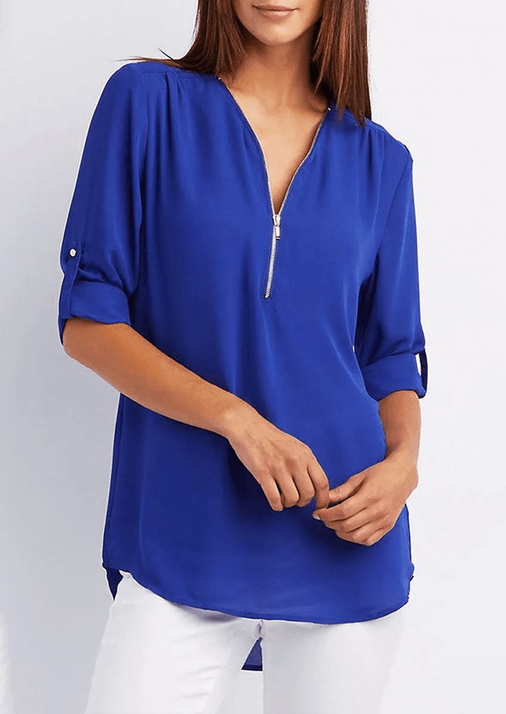 TINA - Blouse with V-neck and zip fastening-DESTINY