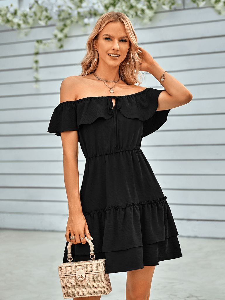 Merida - Mini dress with off-the-shoulder frill trim-DESTINY