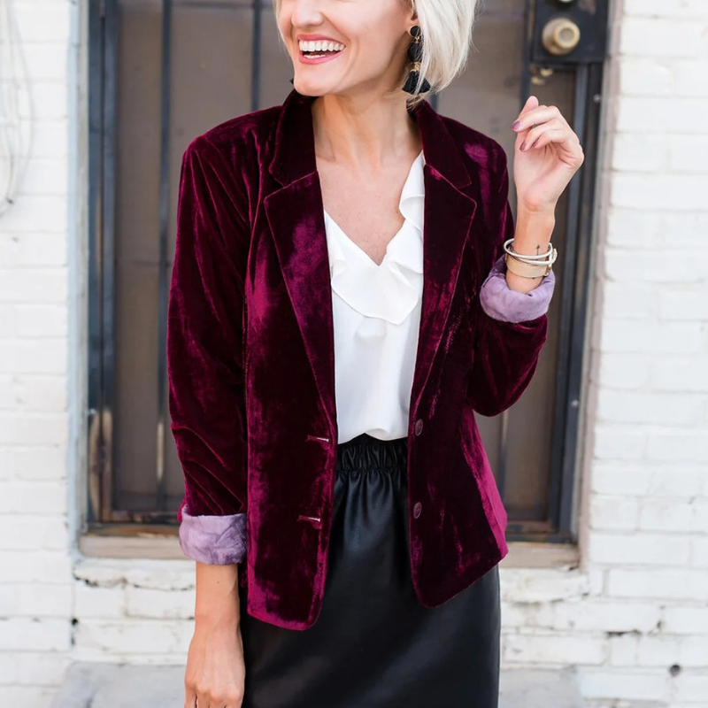 Long-sleeved velvet blazer for women - Trendy fashion for any season - Sophisticated look for any occasion-DESTINY