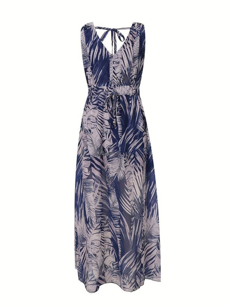 Abitha - Boho cord dress with tropical print-DESTINY