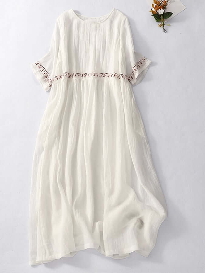 Cotton And Linen Embroidered Loose Dress-DESTINY