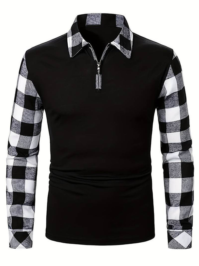James long sleeve check flannel polo shirt-DESTINY