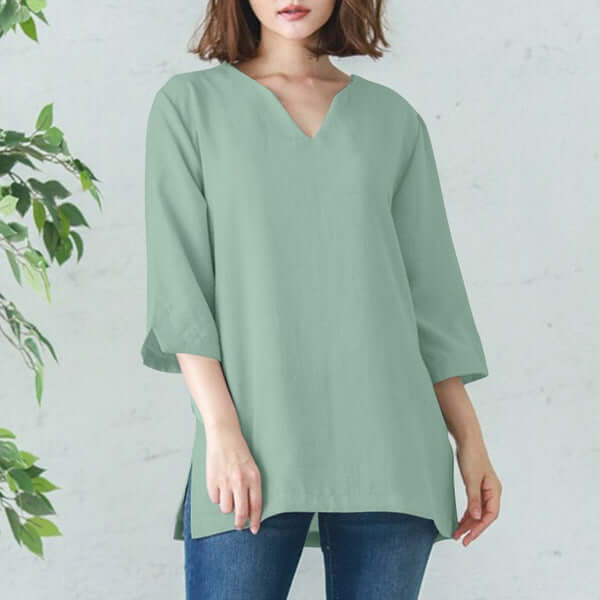 Casual V-neck Cotton Shirt-DESTINY