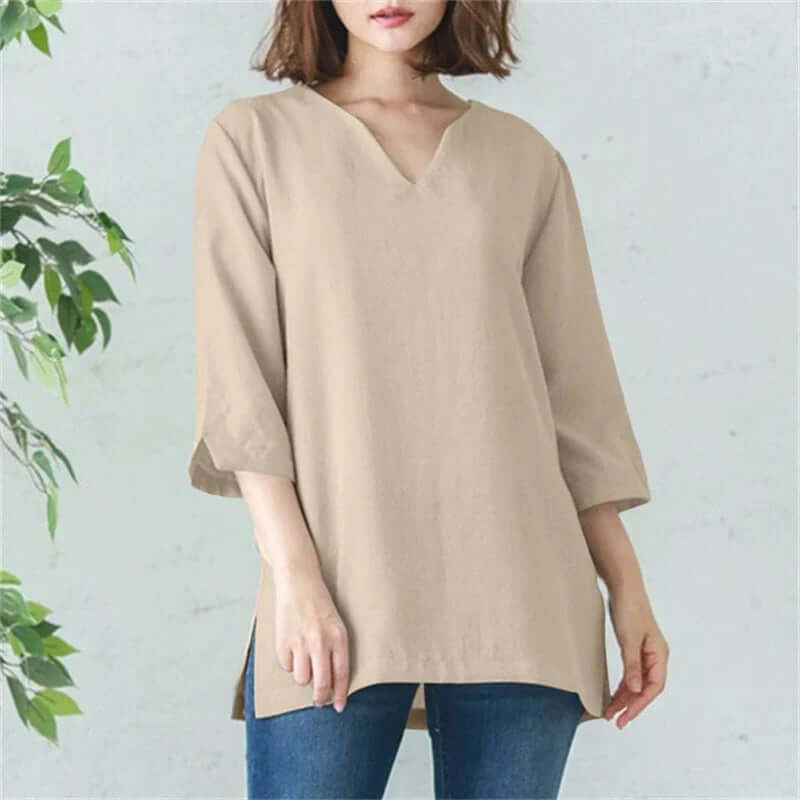 Casual V-neck Cotton Shirt-DESTINY