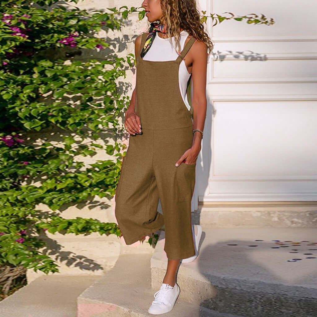 Cotton Linen Casual Loose Suspender Jumpsuit-DESTINY