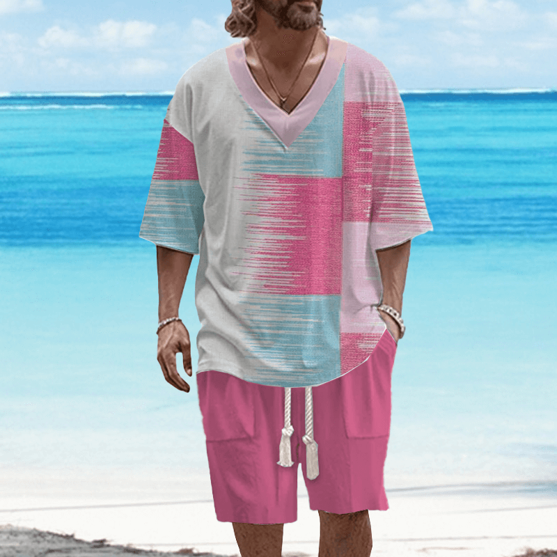 Men's Art Casual Printed Short Sleeve Set 83487397L-DESTINY