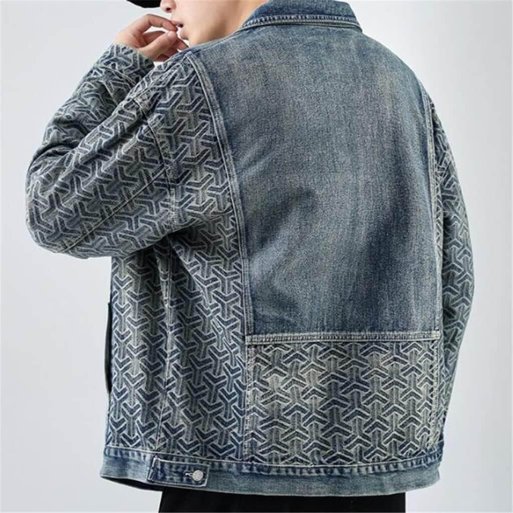 Elliott - Denim jacket with patterned sleeves-DESTINY