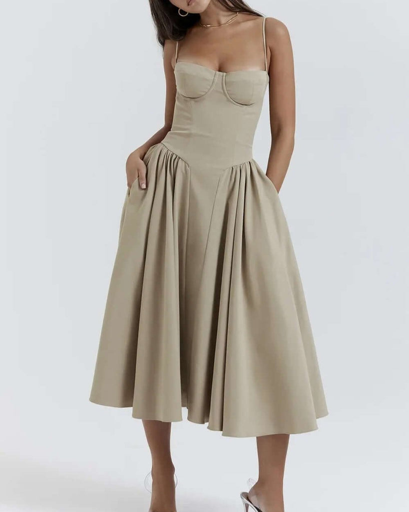 Victoria | Sleeveless midi dress with corset fit - Attractive fit-DESTINY