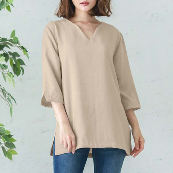 Casual V-neck Cotton Shirt-DESTINY