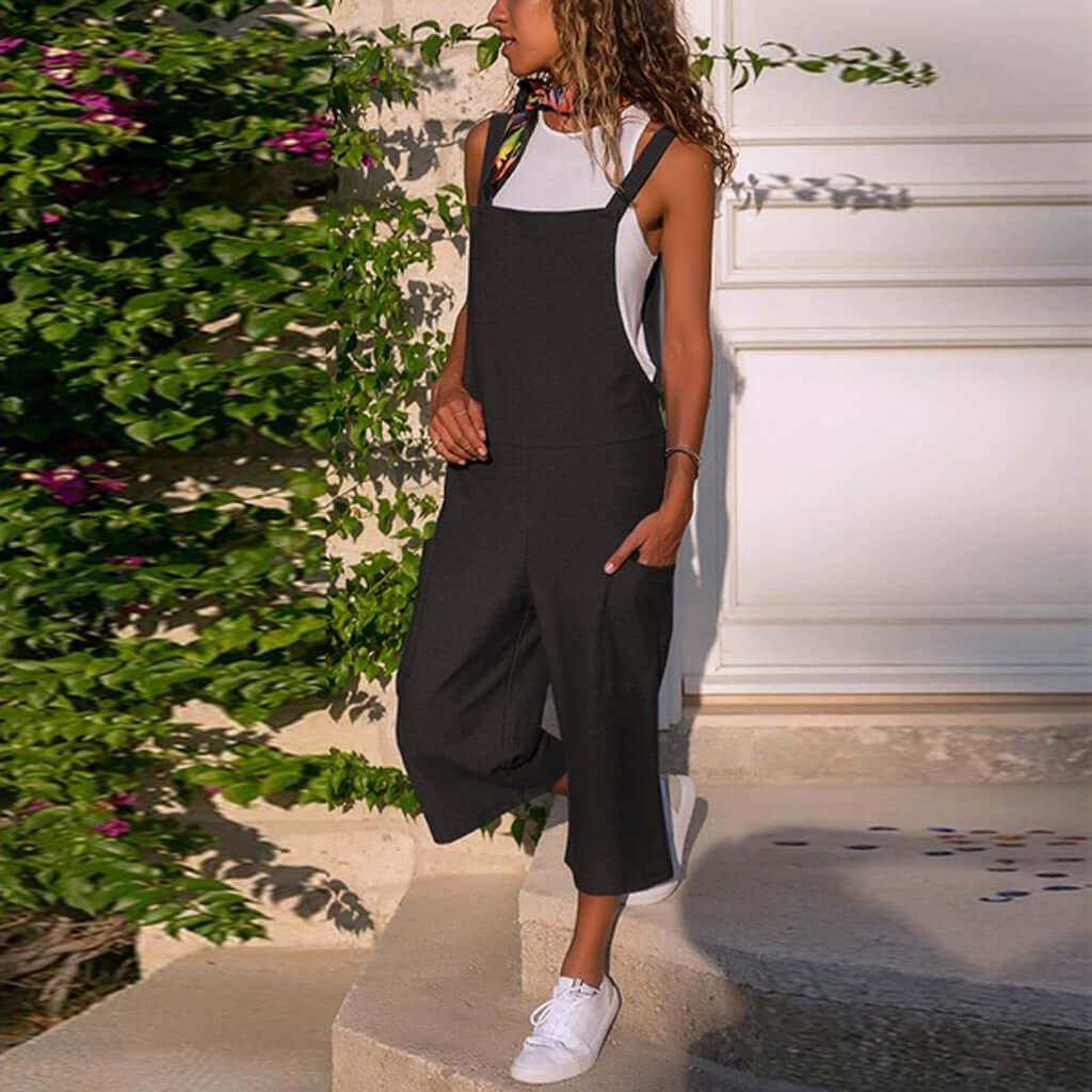 Cotton Linen Casual Loose Suspender Jumpsuit-DESTINY