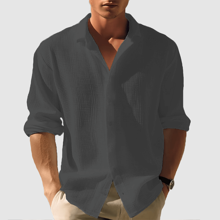 Fabio - Casual single-coloured long-sleeved button-down shirt with lapels-DESTINY