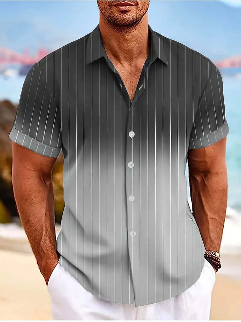 Christopher men's short sleeve gradient striped button down shirt for spring/summer-DESTINY