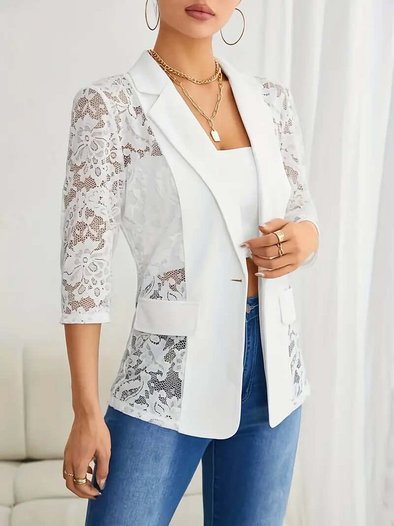 Blazer With Lace and Contrasting Open Front-DESTINY