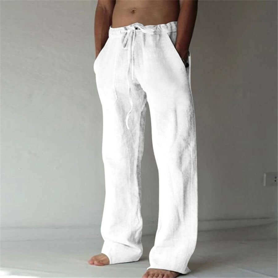 Anton - Leisure trousers made of linen, single-coloured, for men-DESTINY