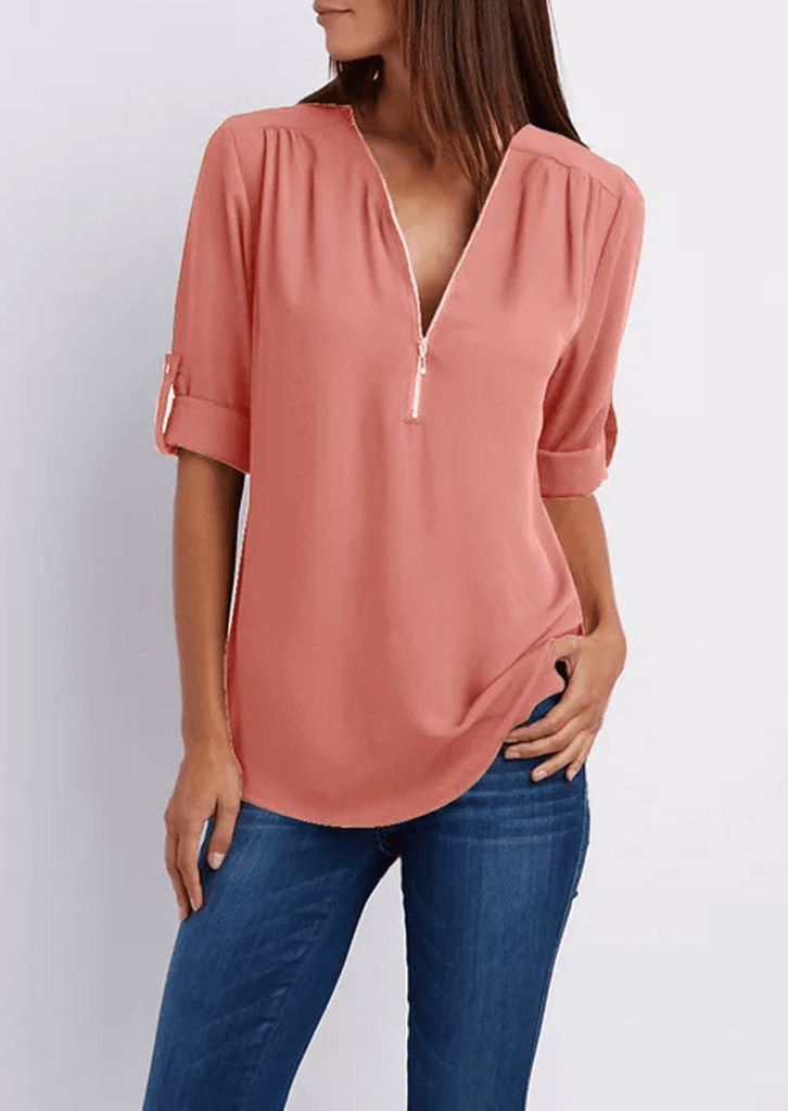 TINA - Blouse with V-neck and zip fastening-DESTINY
