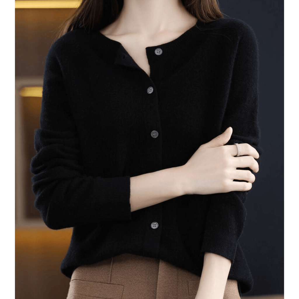 Pure Merino Wool-like Ladies O-neck Cardigan Cashmere-like Sweater-DESTINY