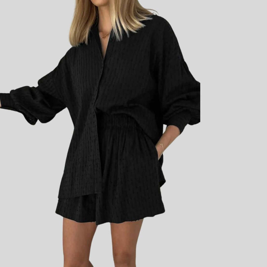 Jennie - Textured set with blouse and shorts-DESTINY