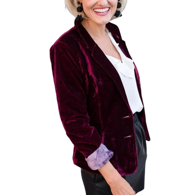 Long-sleeved velvet blazer for women - Trendy fashion for any season - Sophisticated look for any occasion-DESTINY