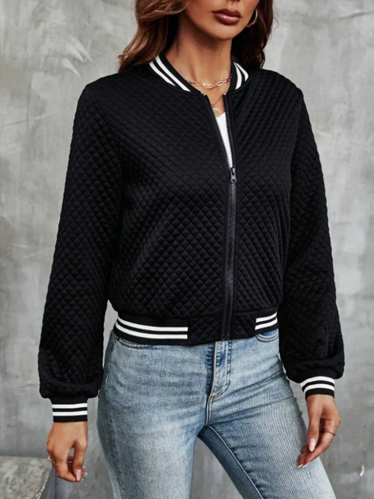 Casual bomber jacket with a light quilted pattern and striped details - Perfect for chilly days - Perfect for chilly days-DESTINY