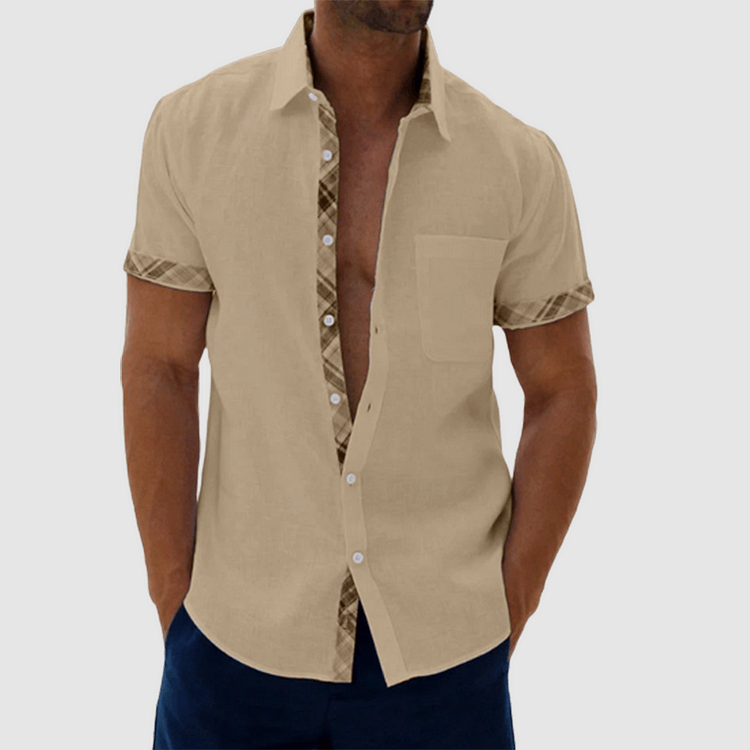 Finn - Summery linen-like shirt with checked collar and button placket-DESTINY