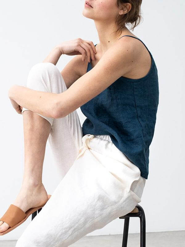 Spaghetti Strap Linen Blend Top-DESTINY