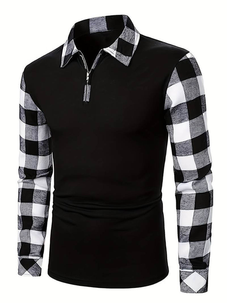 James long sleeve check flannel polo shirt-DESTINY