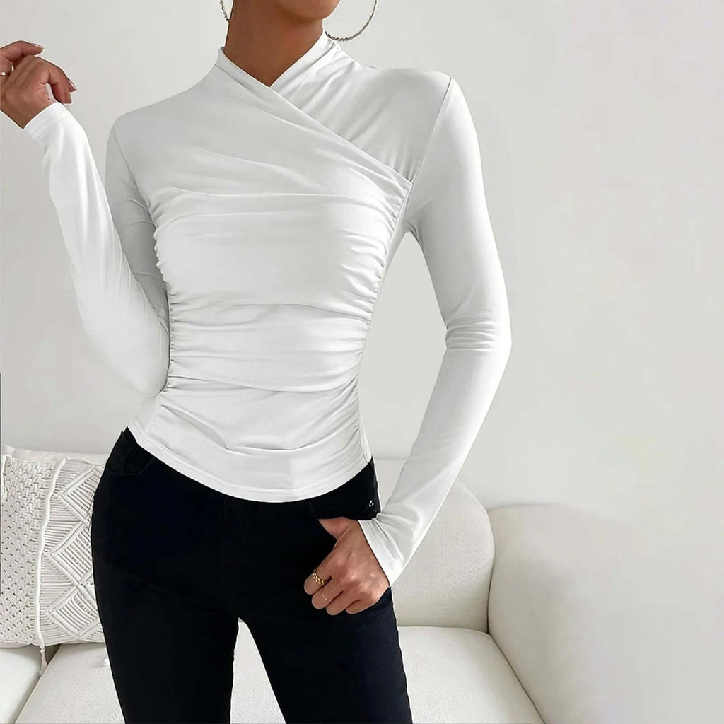 Elegant Ruched Wrap Tight Long Sleeve for Women-DESTINY