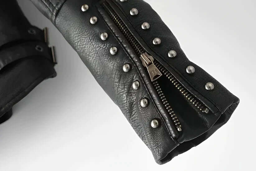 Womens Black Vegan Leather Floral Embroidered Jacket-DESTINY