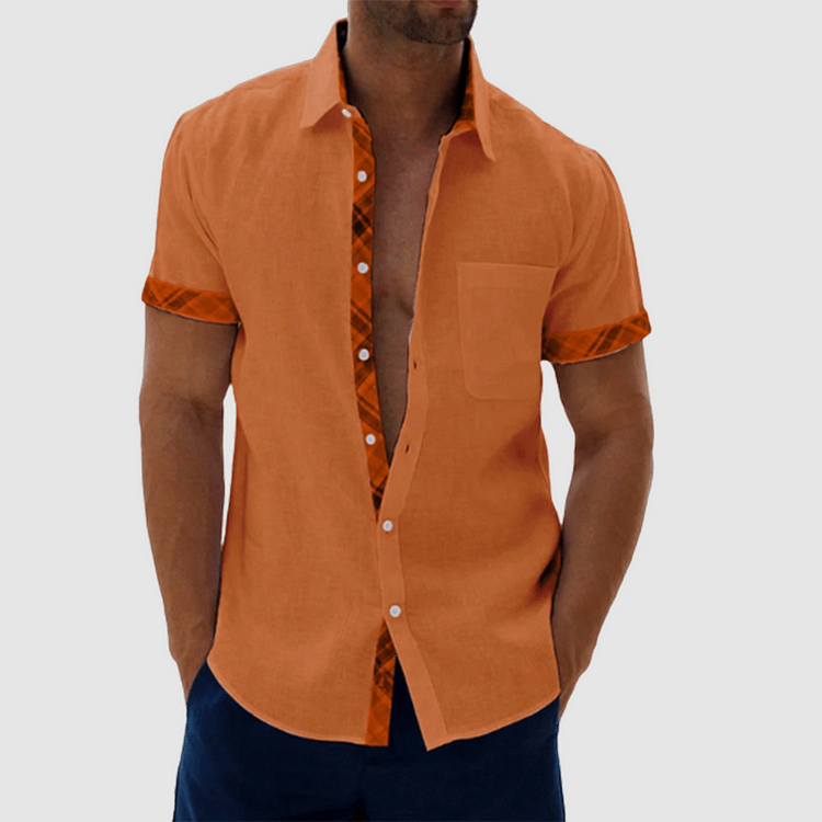 Finn - Summery linen-like shirt with checked collar and button placket-DESTINY
