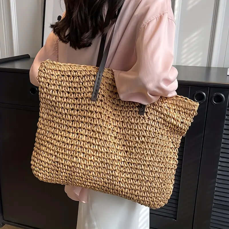 Tara - Woven carrier bag with leather straps-DESTINY