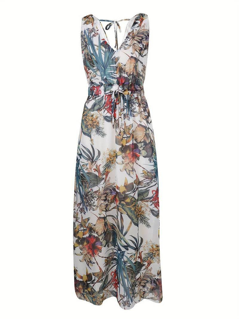 Abitha - Boho cord dress with tropical print-DESTINY