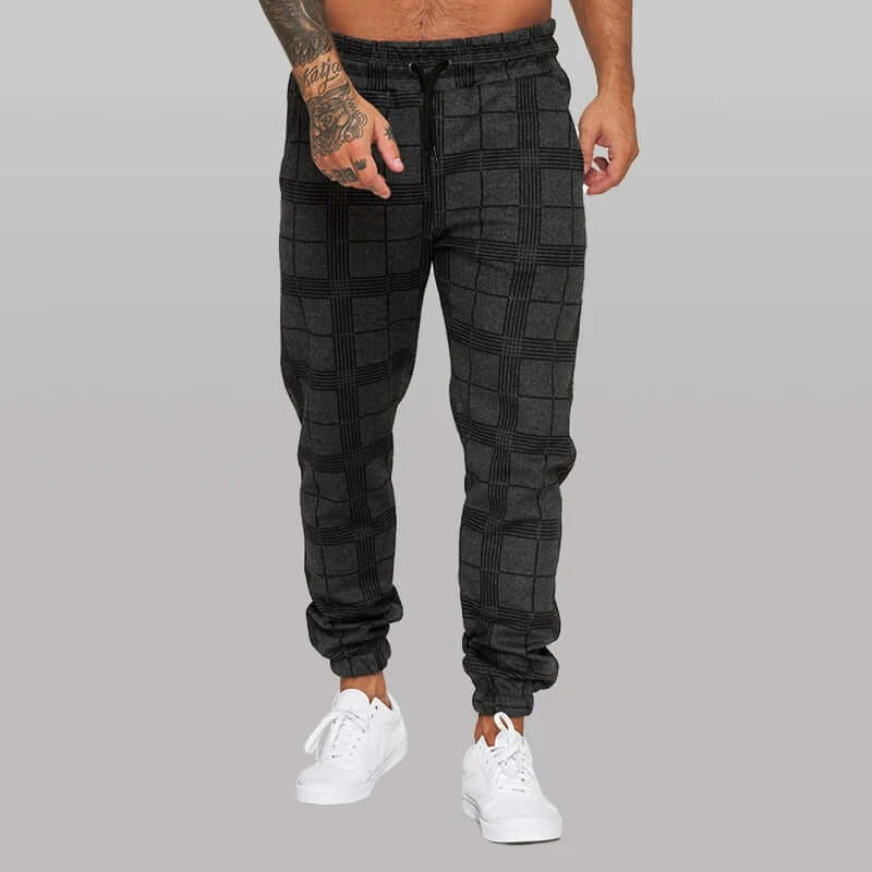 Checkered striped drawstring trousers for men-DESTINY