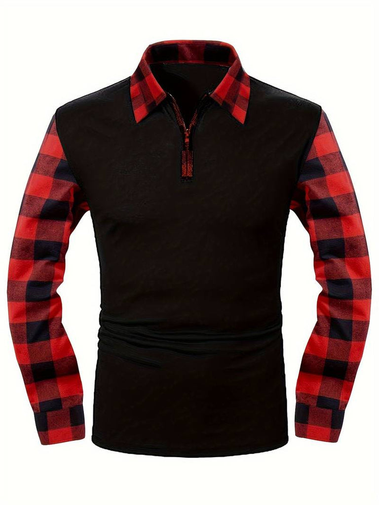 James long sleeve check flannel polo shirt-DESTINY