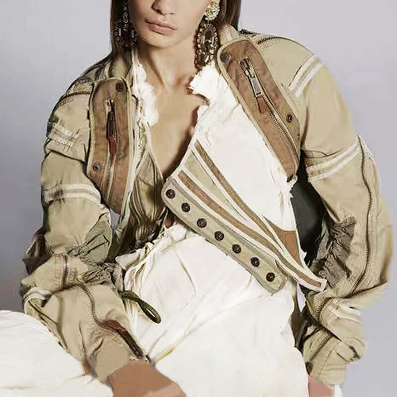 Trendy Women's Waist Tight Machine Jacket Blouse-DESTINY