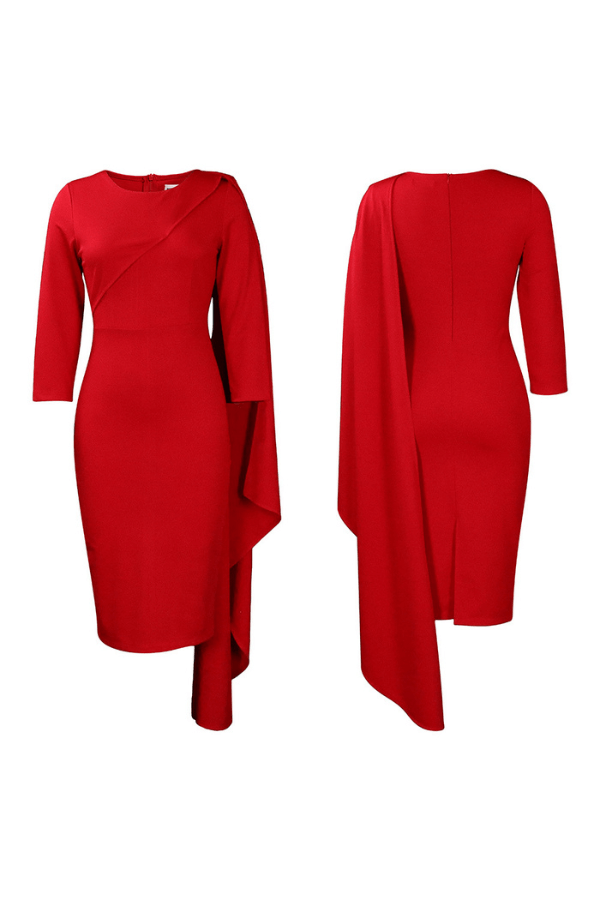 3/4 Sleeve Draped Side Bodycon Dress-DESTINY