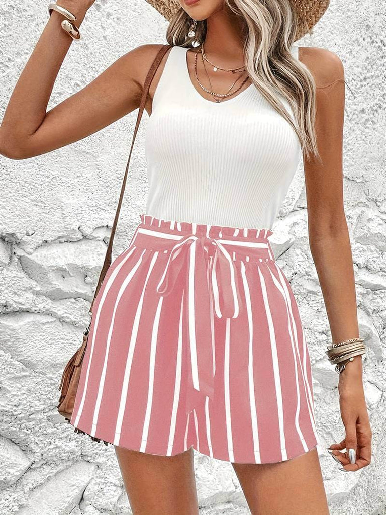 Striped Shorts With Waistband For Summer Days-DESTINY