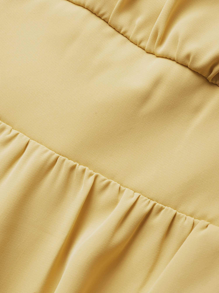 Square Neck Gathered Lantern Sleeve Dress-DESTINY