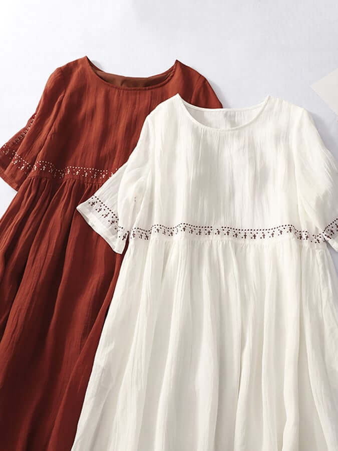 Cotton And Linen Embroidered Loose Dress-DESTINY