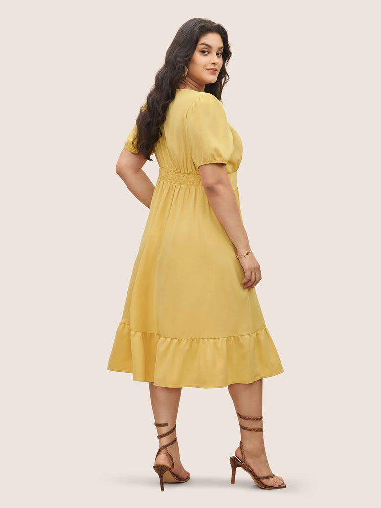 Square Neck Gathered Lantern Sleeve Dress-DESTINY
