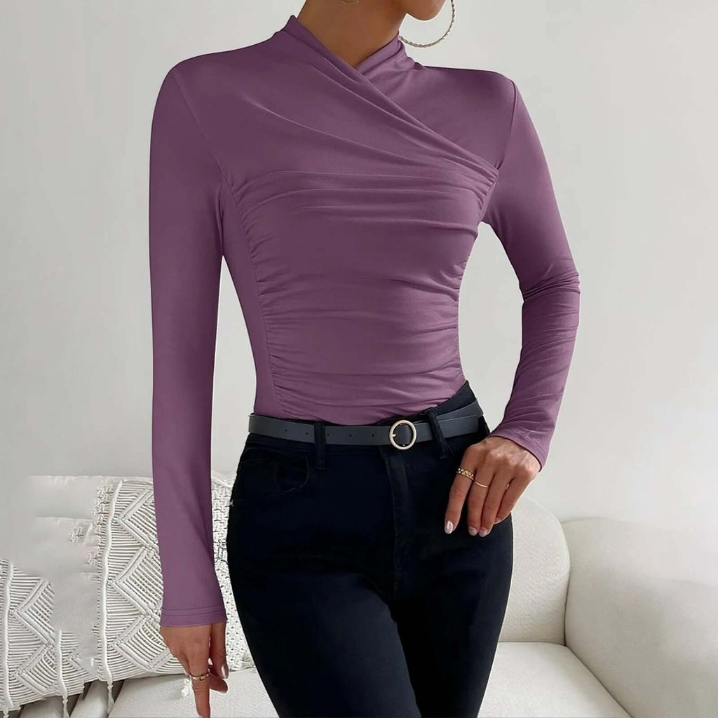 Elegant Ruched Wrap Tight Long Sleeve for Women-DESTINY