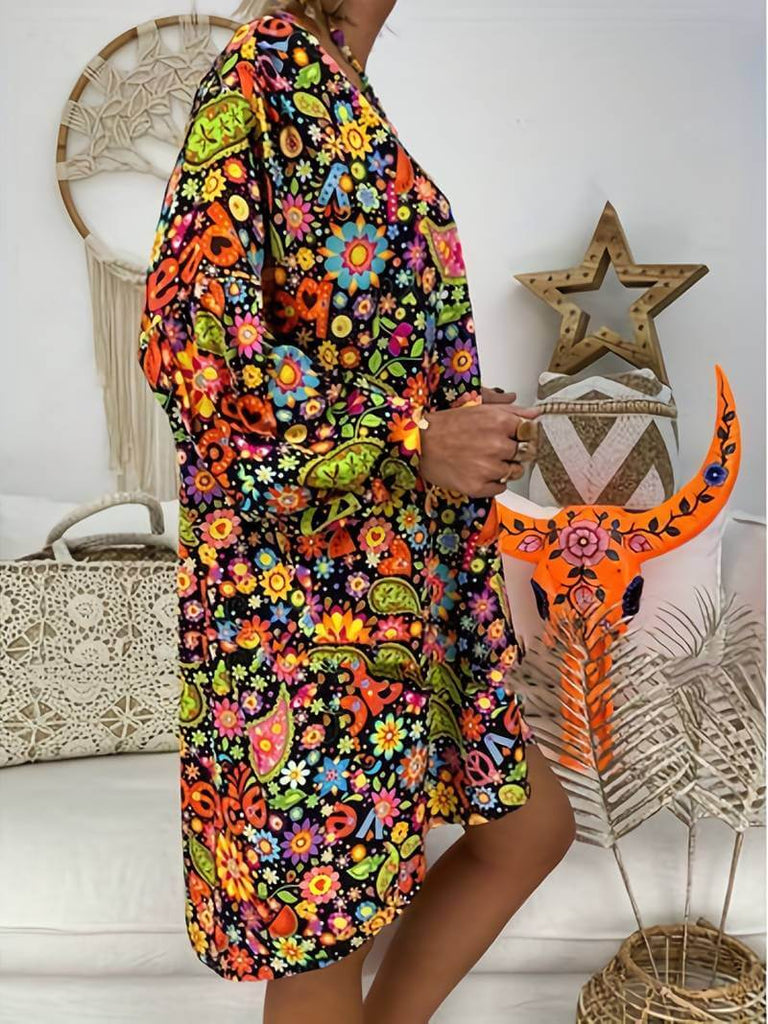 Gaila - Floral dress with V-neckline-DESTINY