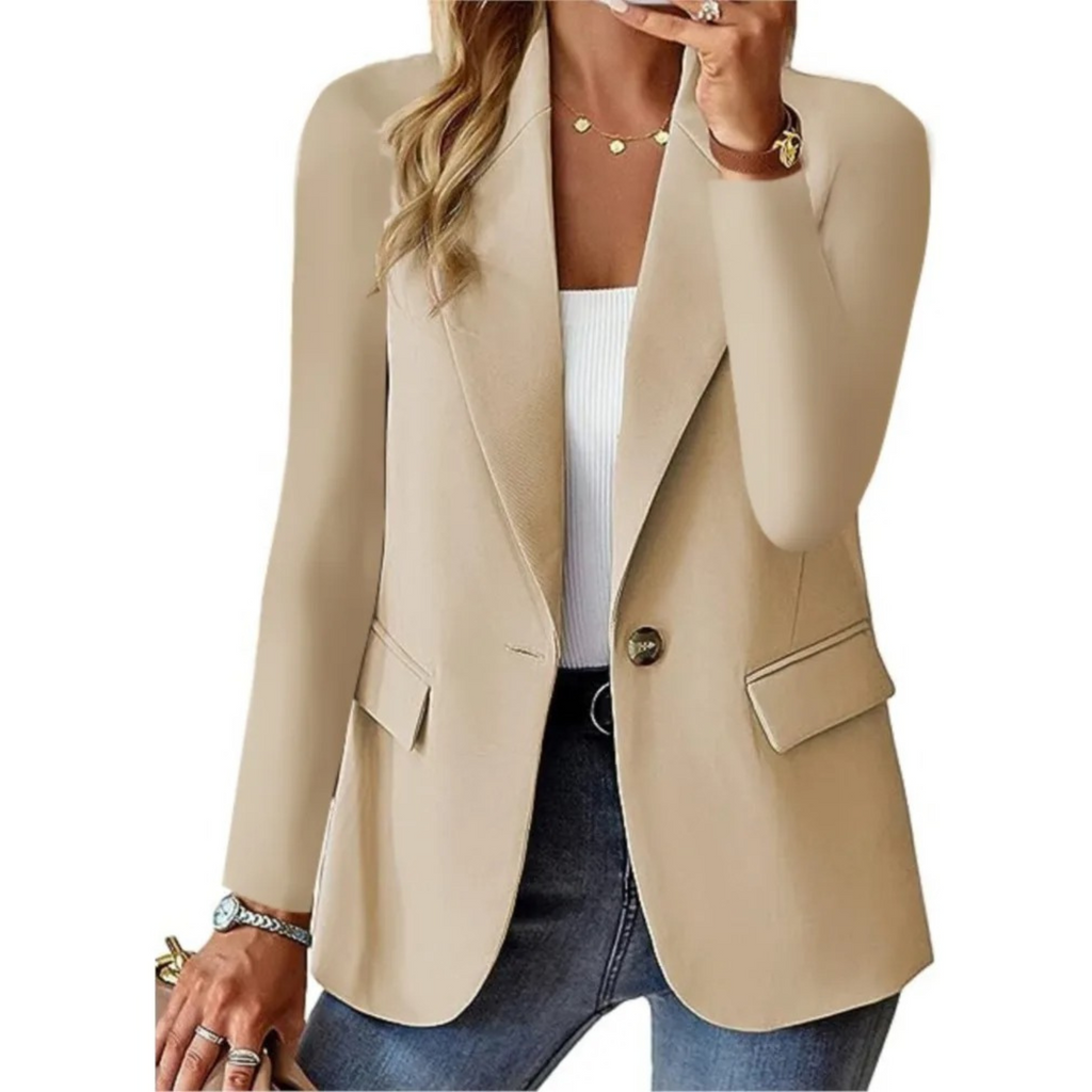 Casual solid ladies' blazer with long sleeves and narrow pocket buckle - Ideal for layering-DESTINY