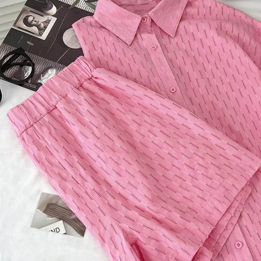 Jennie - Textured set with blouse and shorts-DESTINY