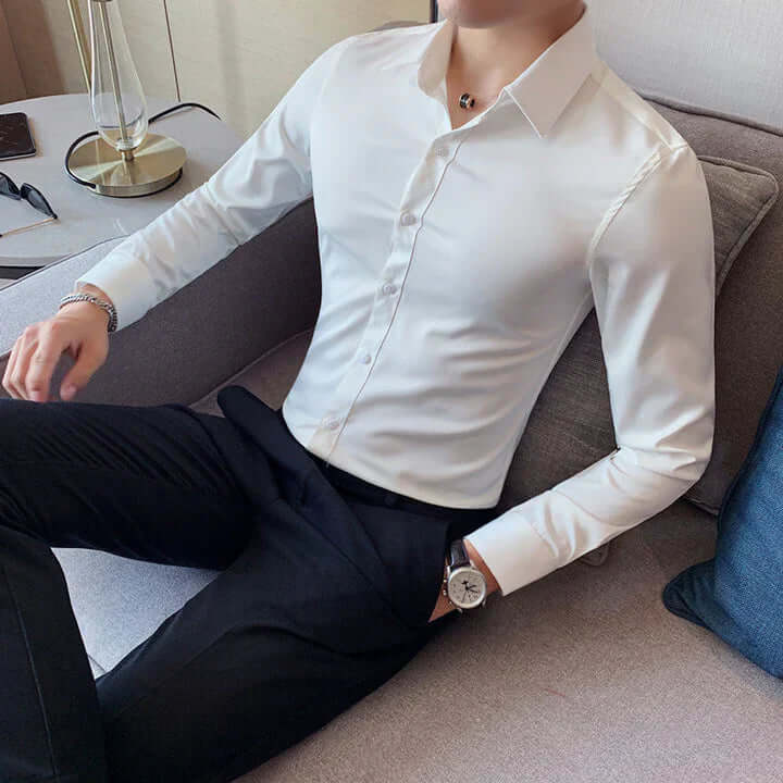 Elegant men's business shirt with a slim fit and square collar-DESTINY