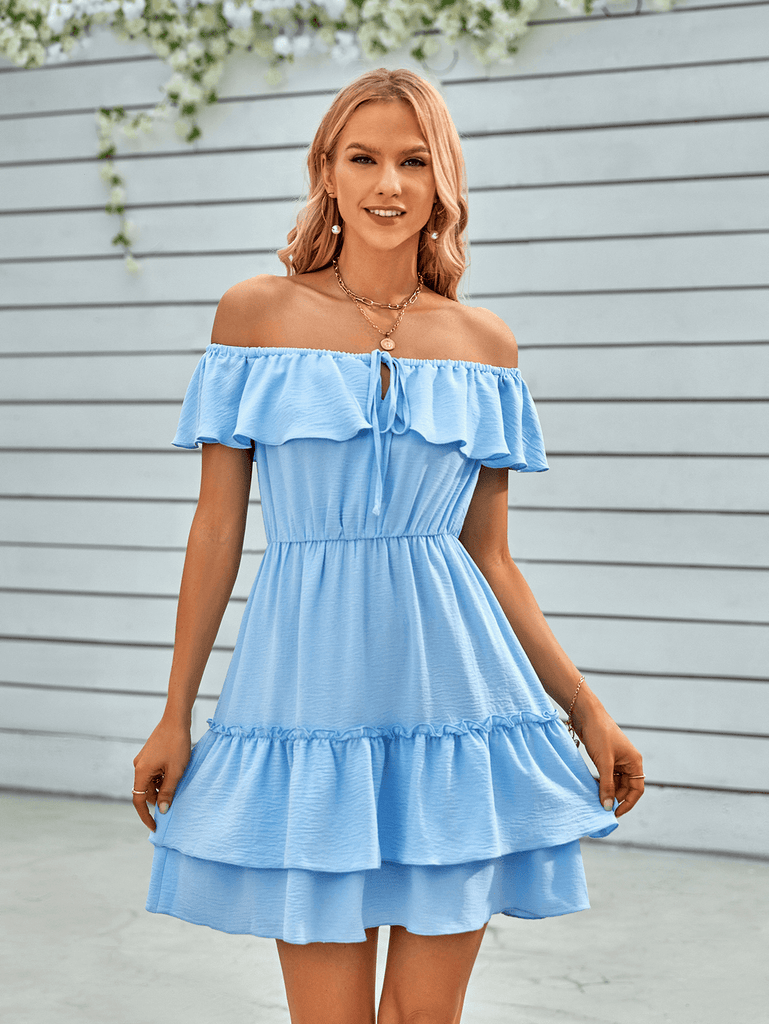 Merida - Mini dress with off-the-shoulder frill trim-DESTINY