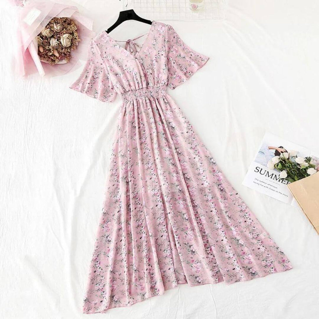 Clarissa - Elegant floral print midi dress-DESTINY