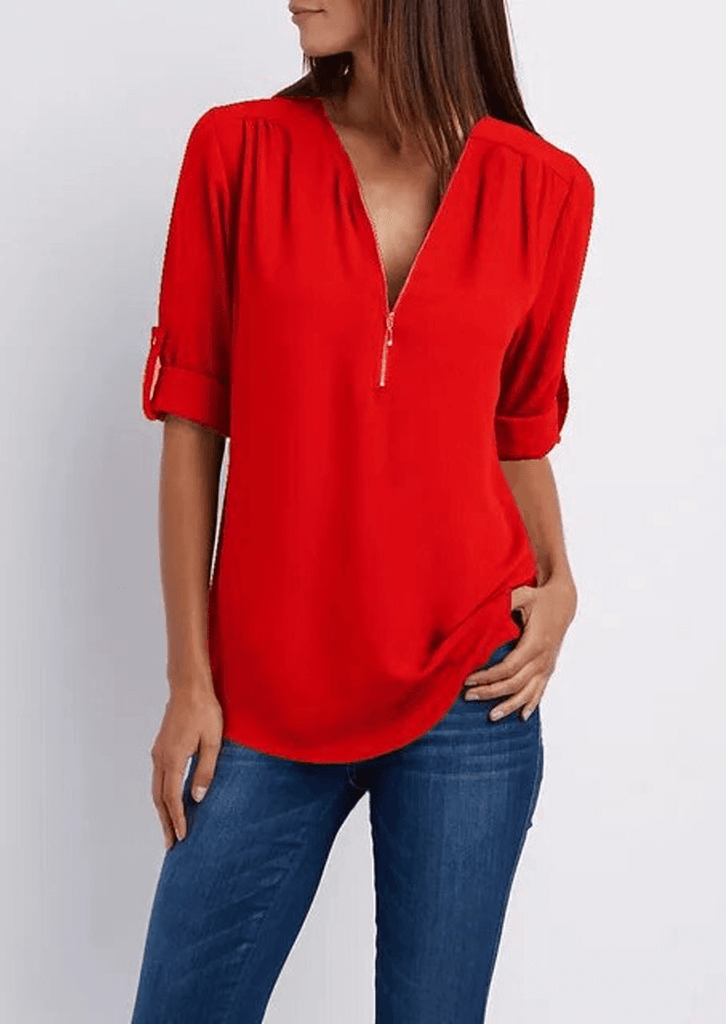 TINA - Blouse with V-neck and zip fastening-DESTINY