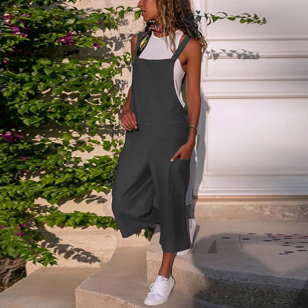 Cotton Linen Casual Loose Suspender Jumpsuit-DESTINY