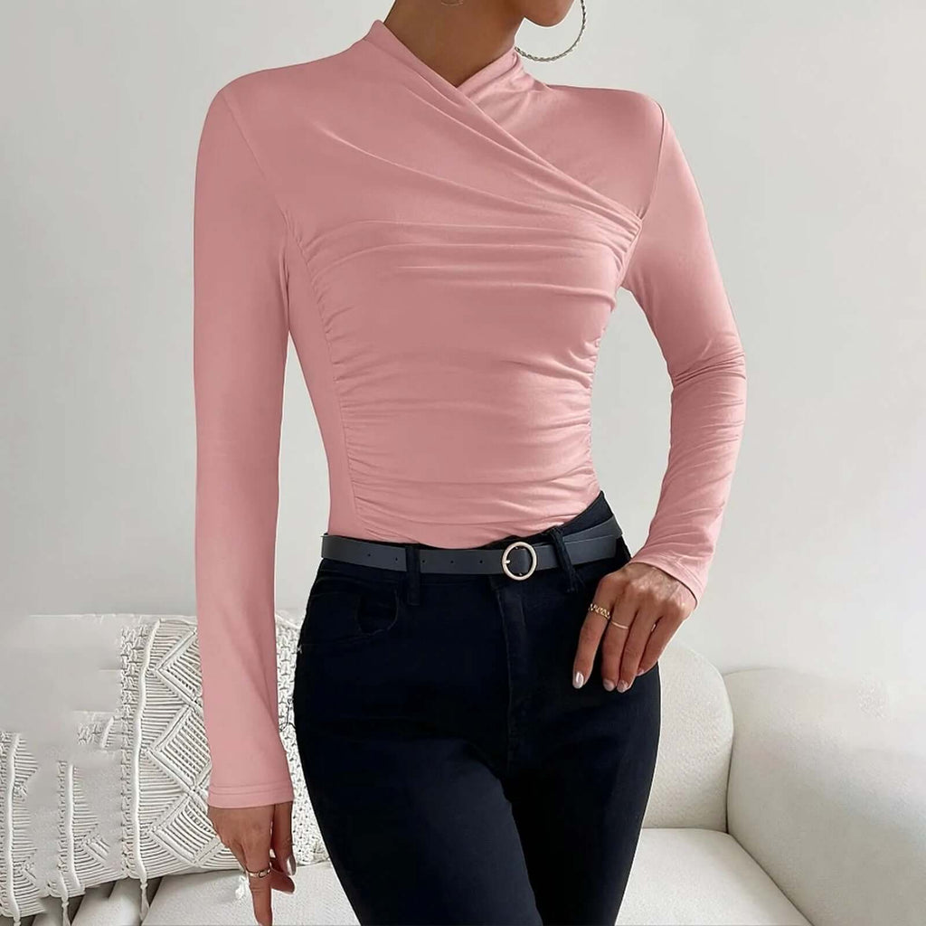 Elegant Ruched Wrap Tight Long Sleeve for Women-DESTINY